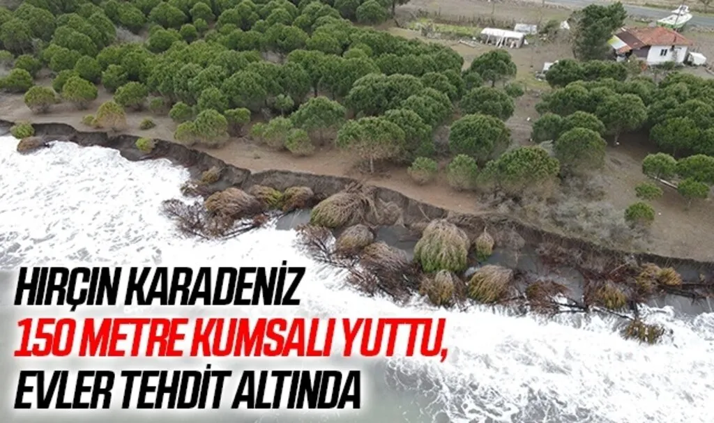 Hırçın Karadeniz 150 metre kumsalı yuttu, evler tehdit altında