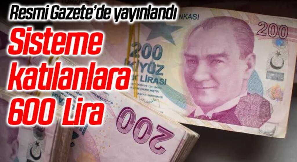 Resmi Gazete'de yayımlandı! Sisteme katılanlara 600 lira verilecek