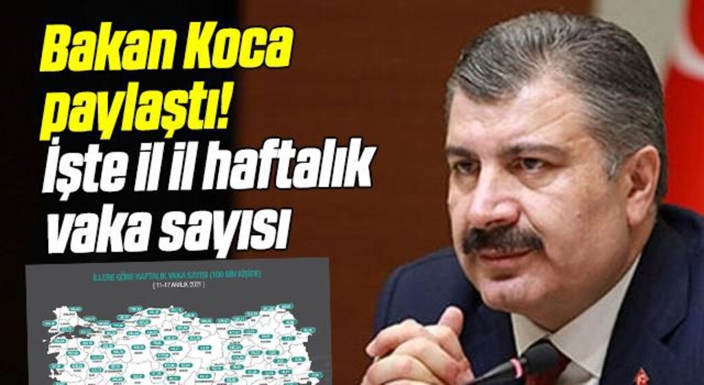 Son Dakika: Bakan Koca haritayı paylaştı! İşte il il haftalık vaka sayıları