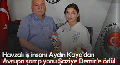 Havzalı İş İnsanı Aydın Kaya'dan Avrupa Şampiyonu Şaziye Demir'e Ödül