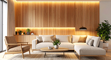 Minimalist Yaşam Alanlarında Ahşap Duvar Profili Uygulamaları