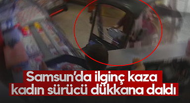 Samsun’da İlginç Kaza: Kadın Sürücü Dükkanın İçine Daldı