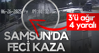 Samsun'da Zincirleme Kaza: 3'ü Ağır 4 Yaralı! Kameraya Yansıdı