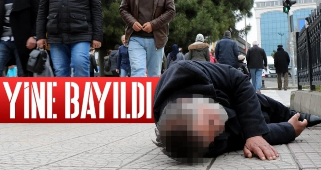 Aşırı akkollü şahıs yaya geçidinde düştü bayıldı