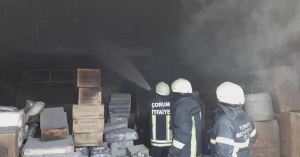 Çorumda Depo Yangını Korkuttu