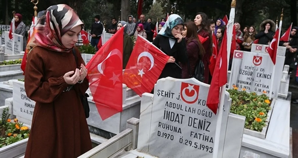 KYK'lı öğrenciler şehitlikte dua etti