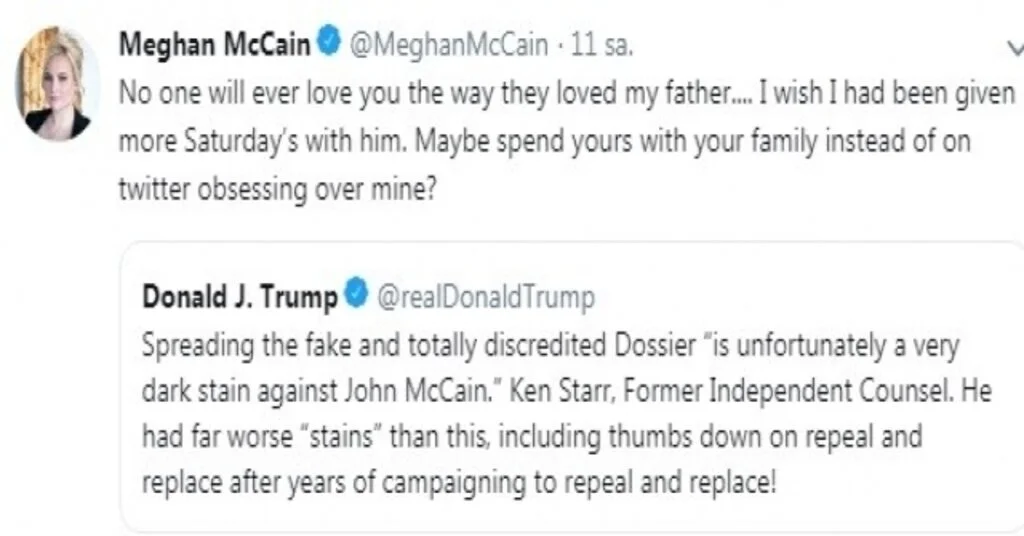 Meghan Mccainden Trumpa: “Kimse Babamı Sevdiği Kadar Trumpı Sevmeyecek”