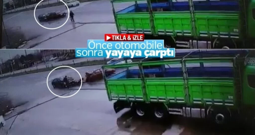 Önce otomobile sonra yayaya çarptı