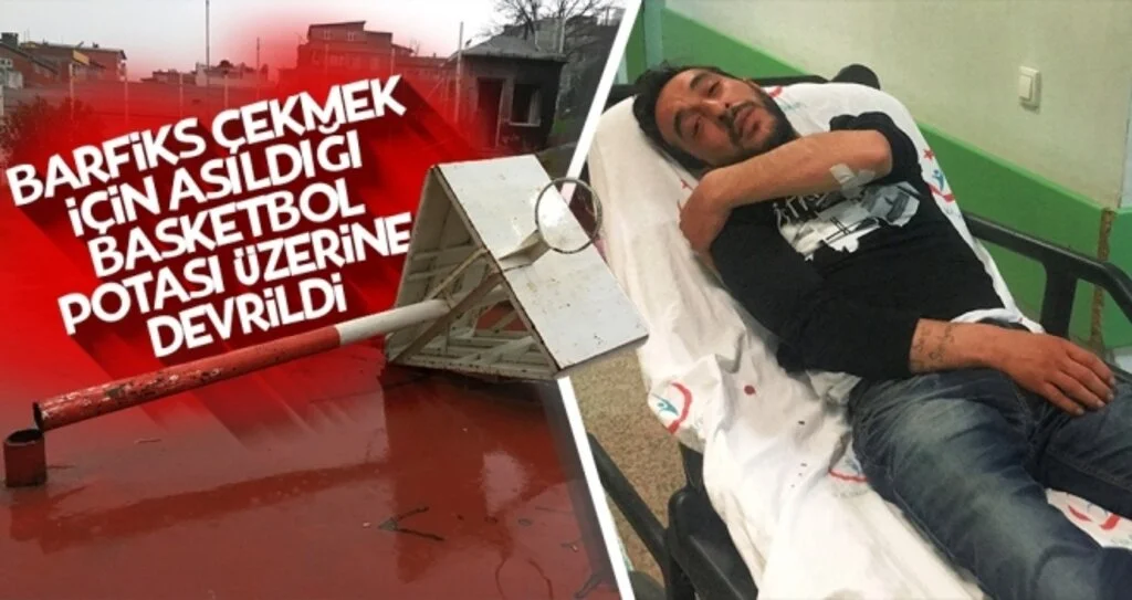 Barfiks Çekmek İçin Asıldığı Basketbol Potası Üzerine Devrildi