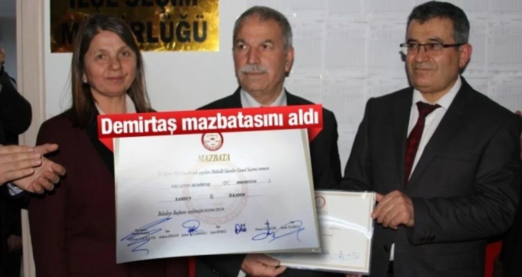 İlkadım Belediye Başkanlığına seçilen Necattin Demirtaş mazbatasını aldı