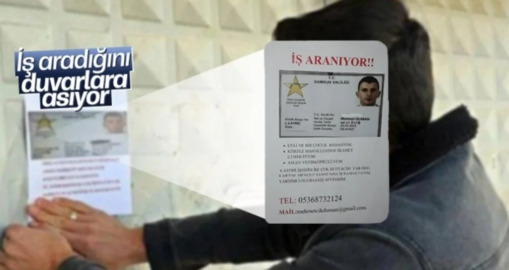 İş aradığını duvarlara asıyor