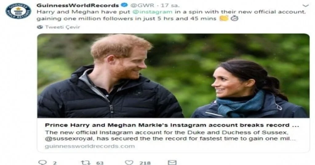 Prens Harry Ve Düşes Meghanın Instagram Hesabı Dünya Rekoru Kırdı