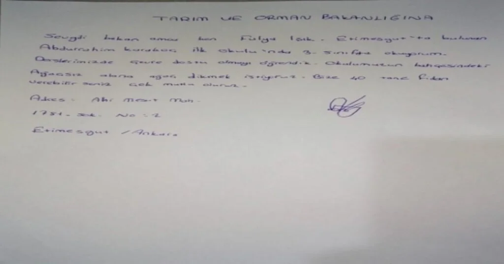 Tarım Ve Orman Bakanı Pakdemirliye Mektup Var
