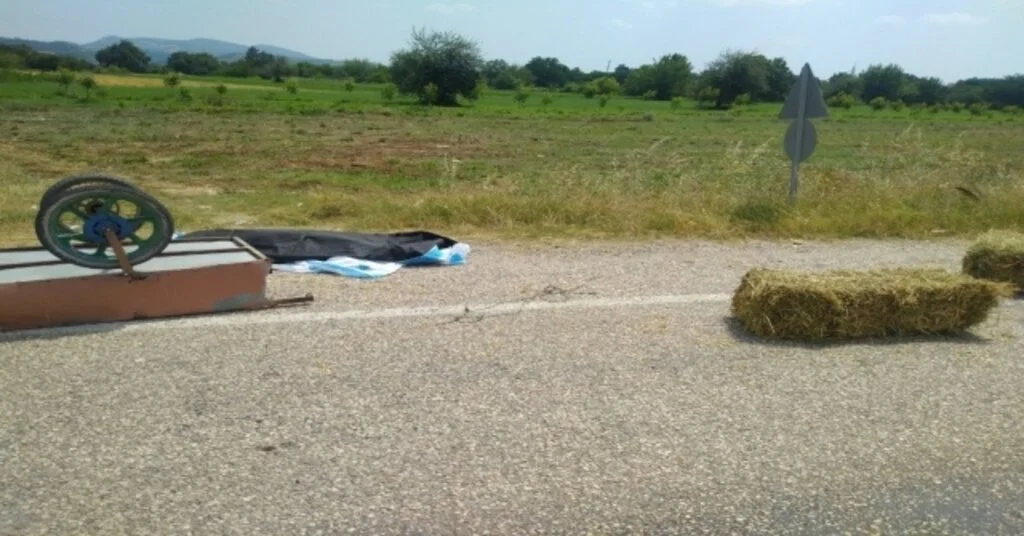 Otoyolda El Arabasıyla Saman Taşırken Canından Oldu