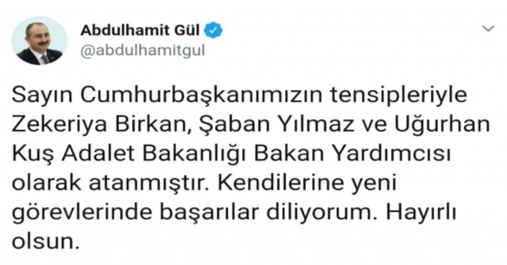 Adalet Bakanı Gülden Yeni Yardımcılarına ‘Hayırlı Olsun Mesajı