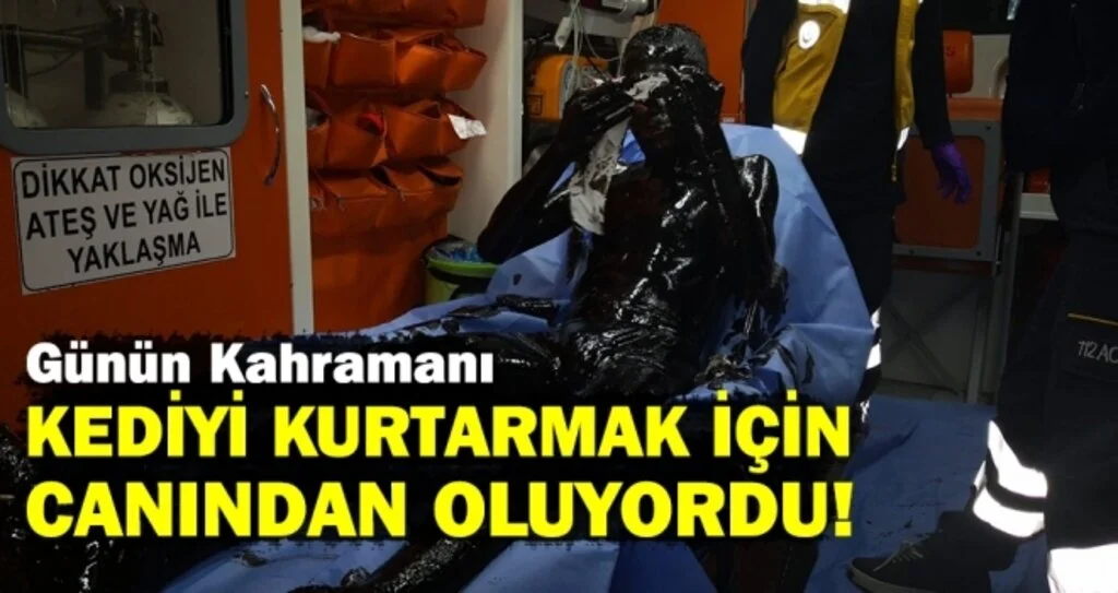 Kediyi kurtarmak için fuel-oil dolu kuyuya girdi