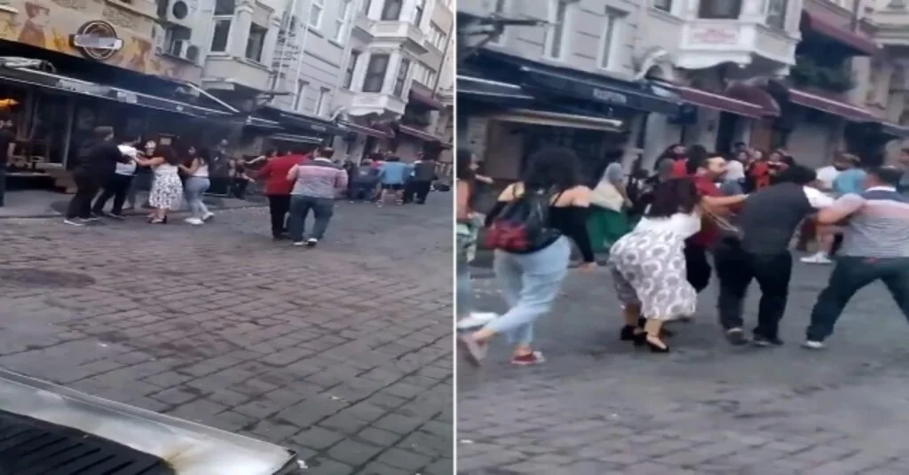 (Özel) Taksimde Kadınlı Ve Erkekli Kavga Kamerada