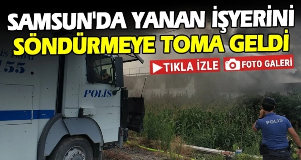 Samsun'da Yanan İşyeri Söndürülmeye Çalışılıyor!