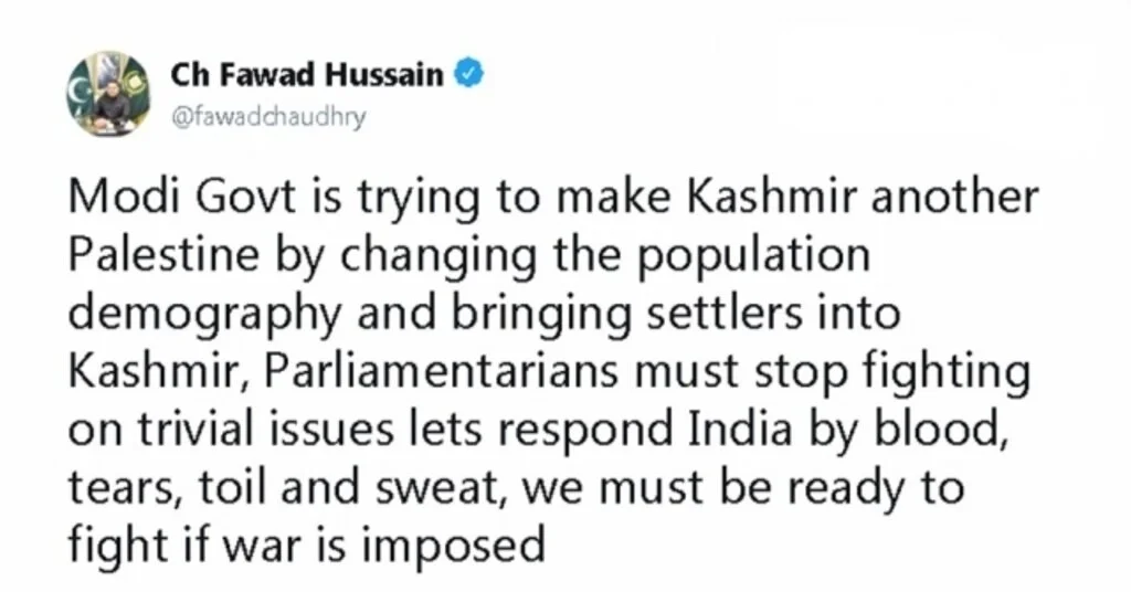 Pakistanlı Bakan Çaudri: “Hindistan, Keşmiri Filistine Dönüştürmeye Çalışıyor”