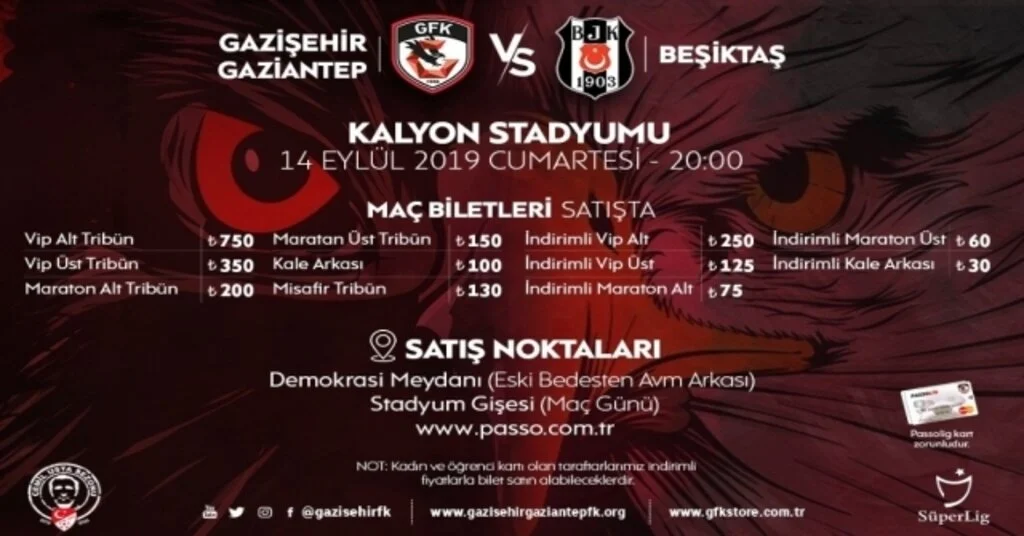 Gazişehir Gaziantep-Beşiktaş Maçının Biletleri Satışa Çıktı