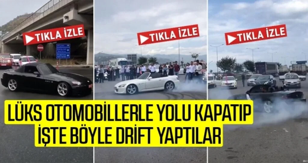 Lüks otomobillerle yolu kapatıp işte böyle drift yaptılar