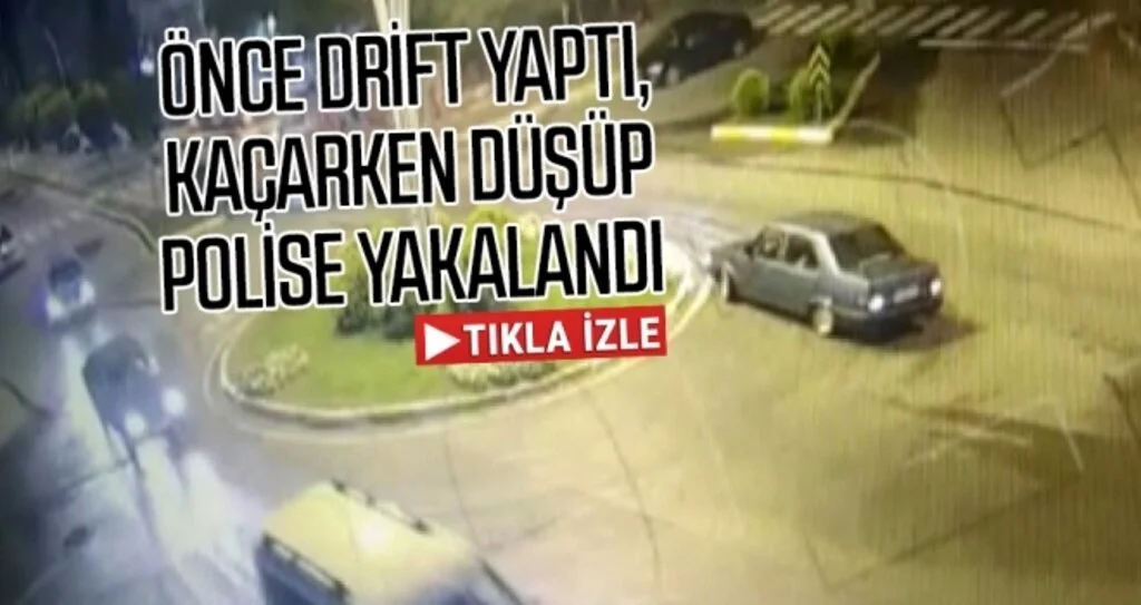 Önce drift yaptı, kaçarken düşüp polise yakalandı