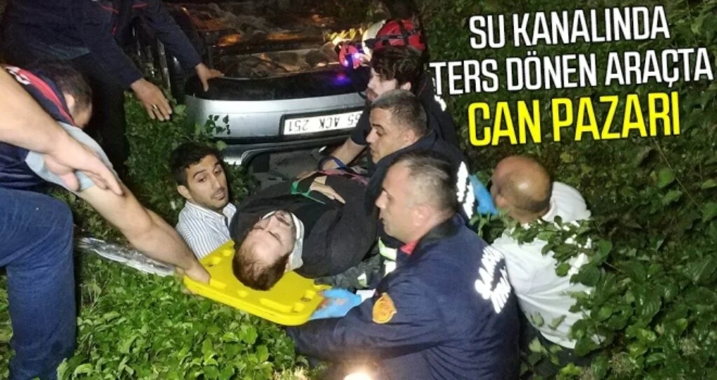 Samsun'da Su Kanalında Ters Dönen Araçta Can Pazarı
