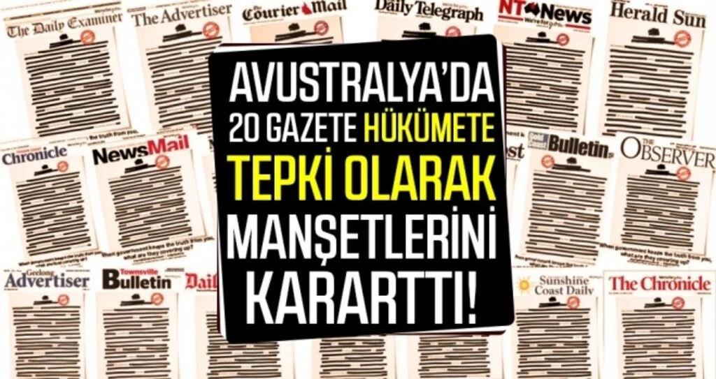 Avustralya'da gazeteler ilk sayfalarını kararttı