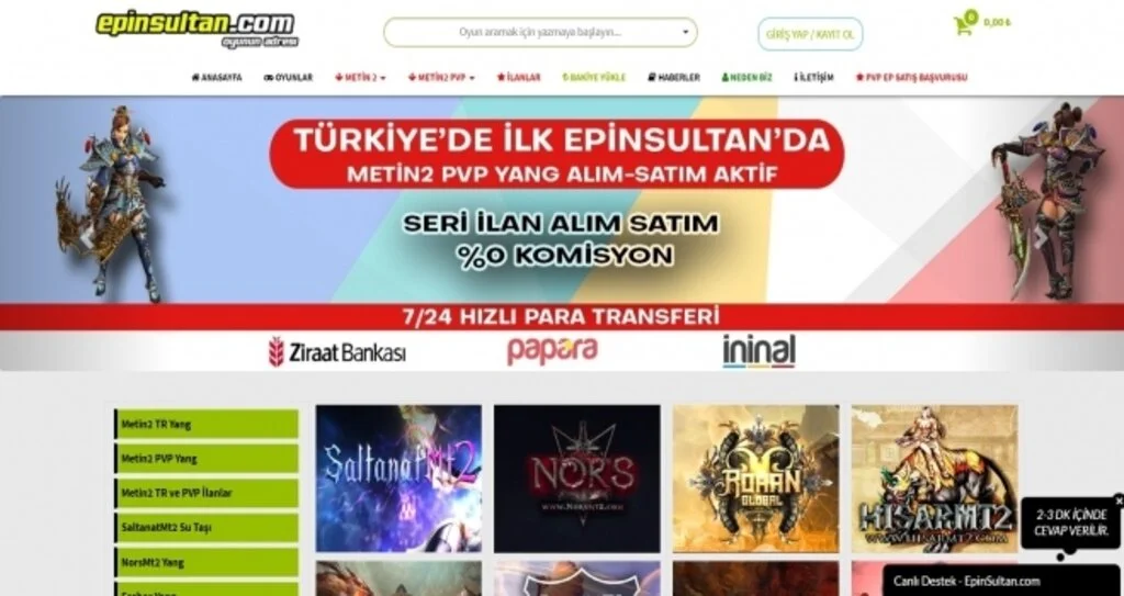 Metin2 Siteye Yang Satış İşlemleri