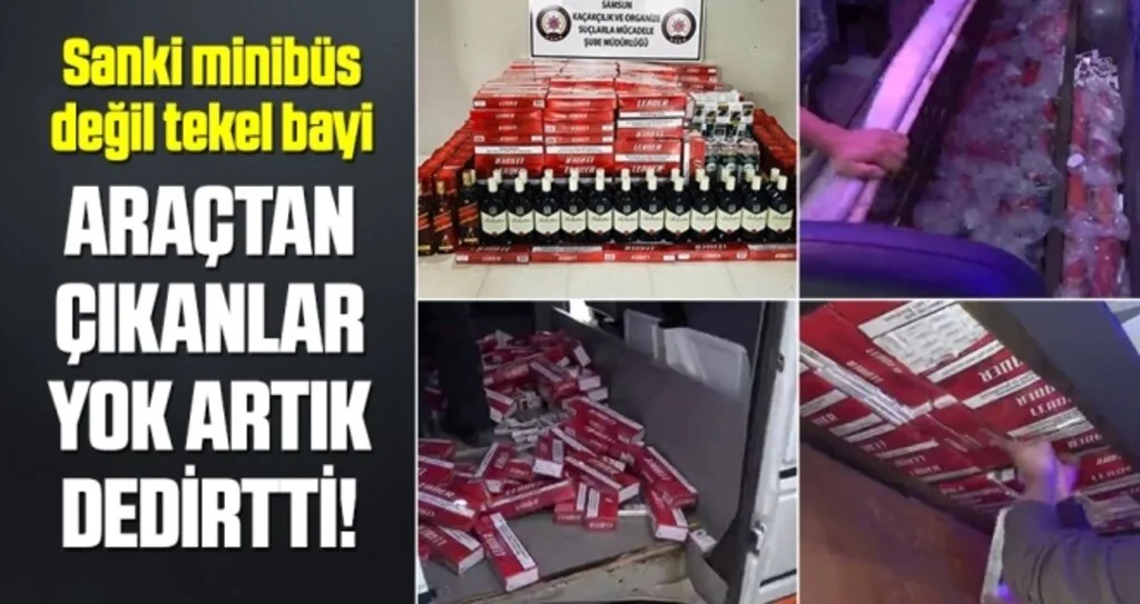 Minibüsün zulasında 3 bin 196 paket kaçak sigara ve 78 şişe içki ele geçti