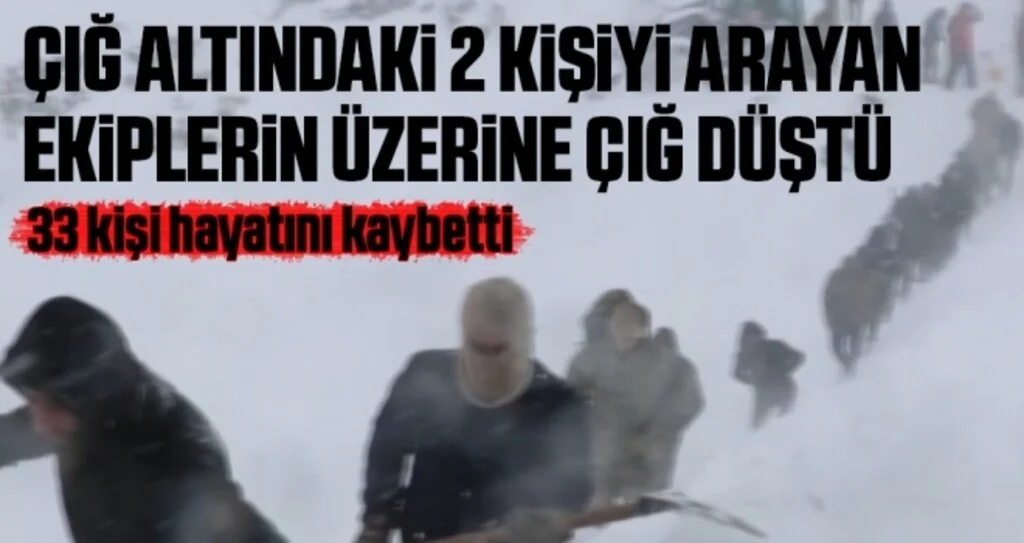 Çığ altındaki 2 kişiyi arayan ekiplerin üzerine çığ düştü