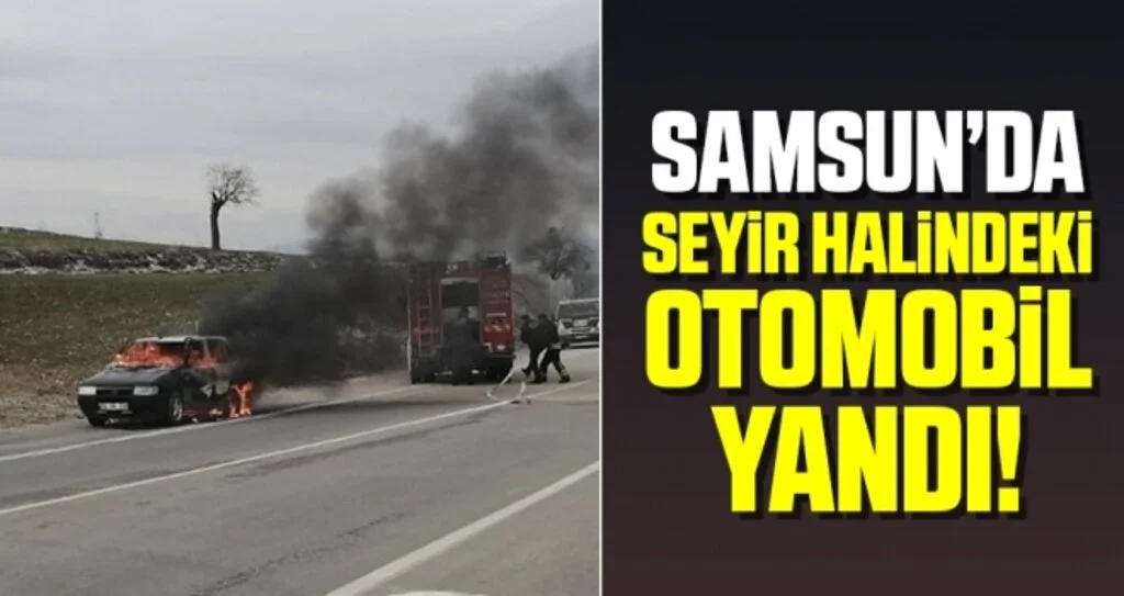 Samsun'da Seyir Halindeki Otomobil Yandı