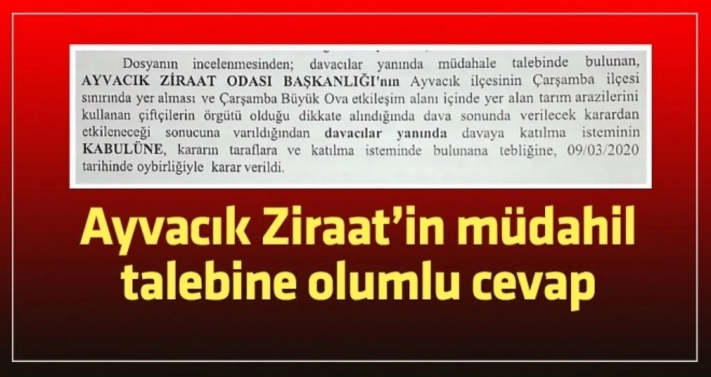 Ayvacık Ziraat’in Müdahil Talebine Olumlu Cevap