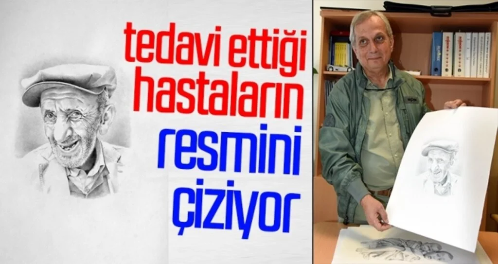 Prof. Dr. Büyükalpelli, tedavi ettiği hastaların resmini çiziyor