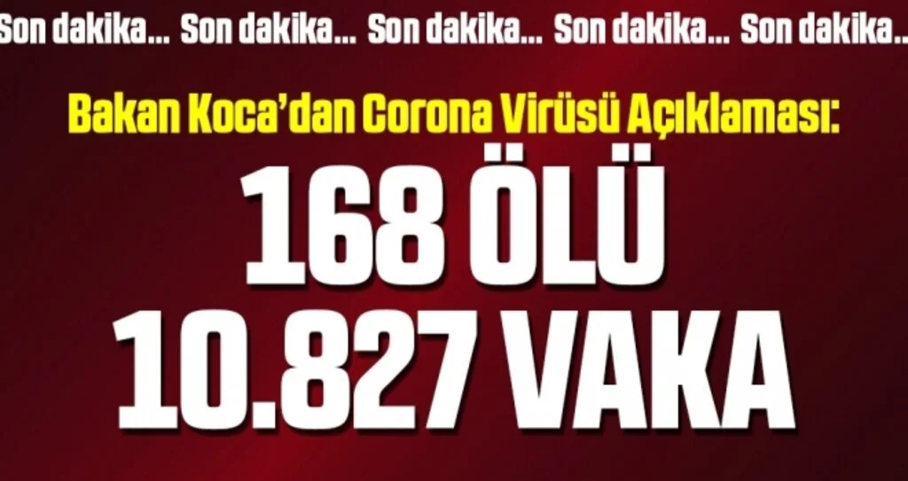 Sağlık Bakanı Koca son corona virüsü verilerini duyurdu! Can Kaybı 168 Vaka Sayısı 10 Bin 827 Oldu!(30 Mart 2020)