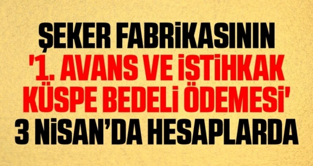 Şeker Fabrikasının '1. Avans ve İstihkak Küspe Bedeli Ödemesi' 3 Nisan’da hesaplarda
