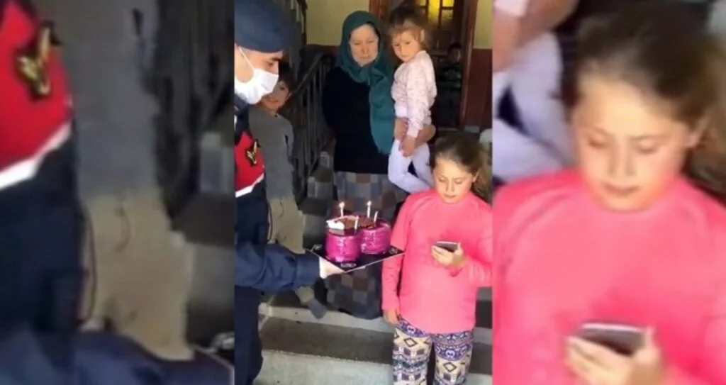 Jandarmadan minik Azra’ya doğum günü sürprizi