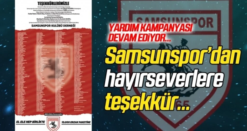 Samsunspor'dan hayırseverlere teşekkür