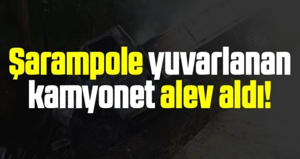 Şarampole yuvarlanan kamyonet alev aldı: 1 yaralı
