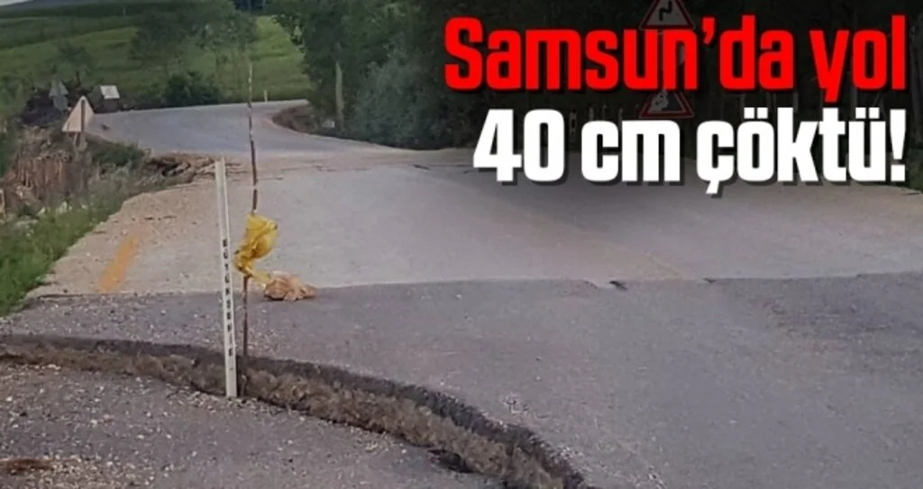 Samsun'da Beton yol 40 cm çöktü!