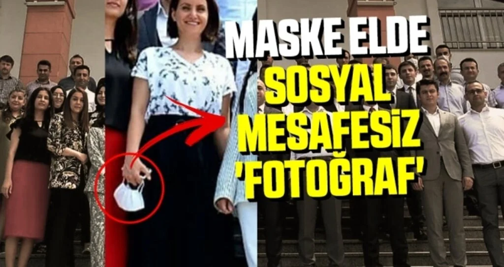 Maske elde, sosyal mesafesiz 'fotoğraf'