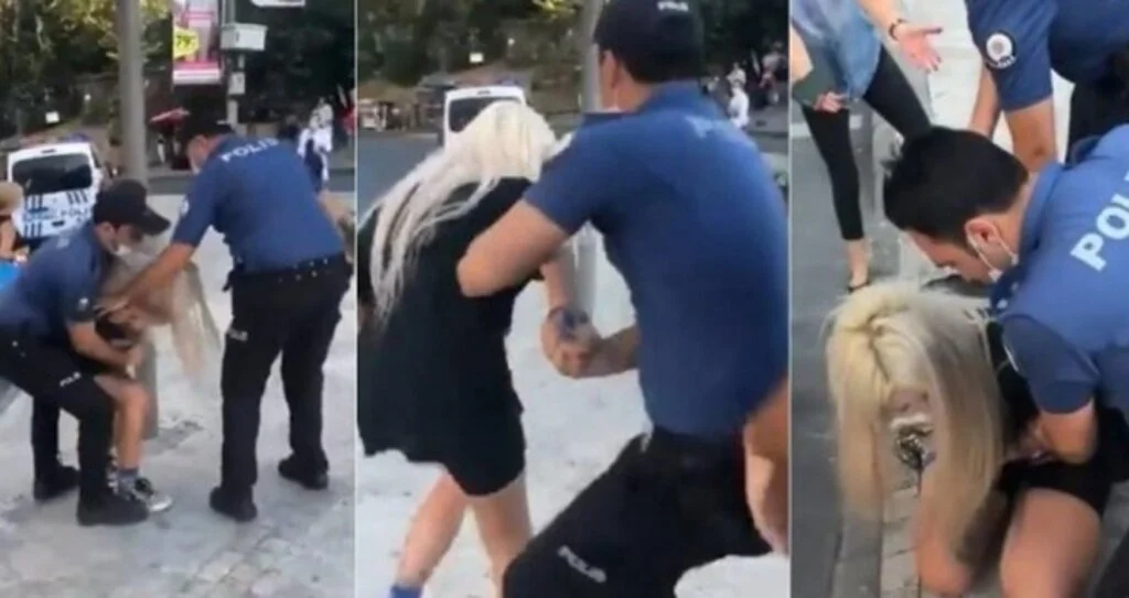Maskesini tam takmayan kadına polis müdahalesi!