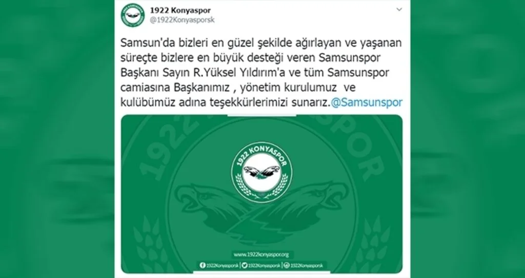1922 Konyaspor'dan Samsunspor'a teşekkür mesajı