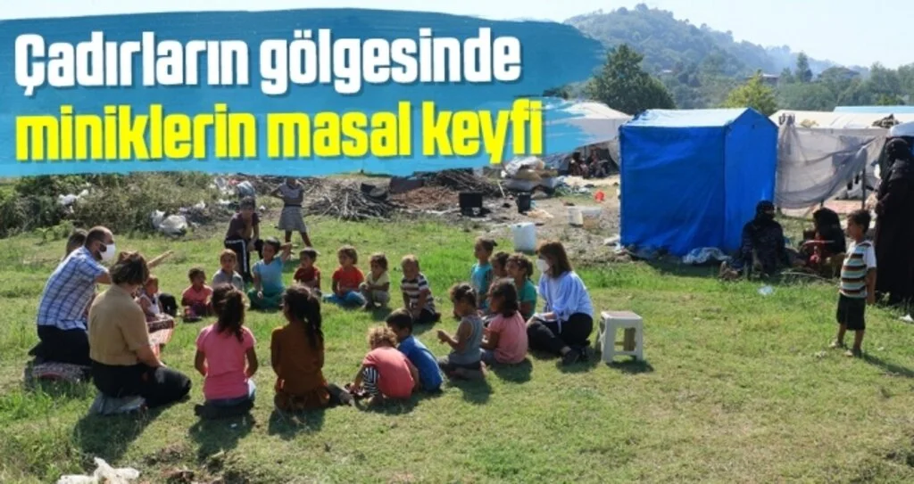Çadırların gölgesinde miniklerin masal keyfi