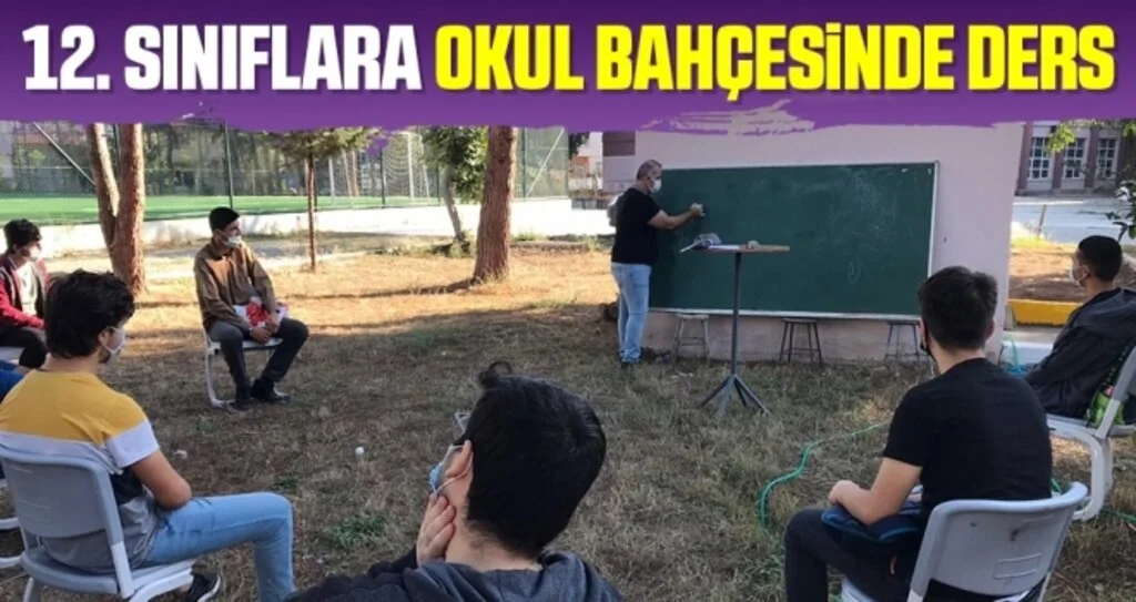 12. sınıflara okul bahçesinde ders