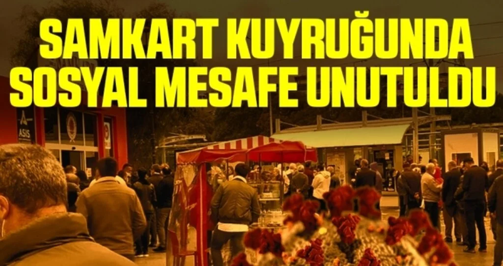 SAMKART kuyruğunda sosyal mesafe unutuldu 