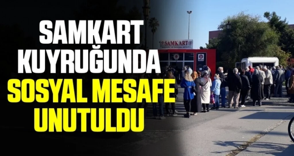 Samkart kuyruğunda sosyal mesafe unutuldu 