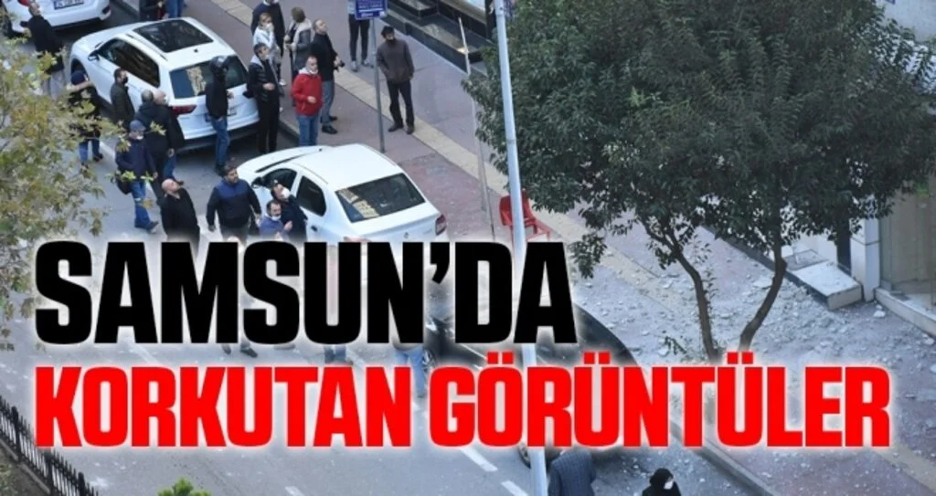 Samsun'da binanın dış sıvasından düşen parçalar tehlike oluşturdu