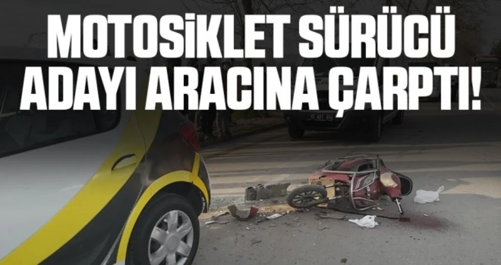 Motosiklet sürücü adayı aracına çarptı: 1 yaralı