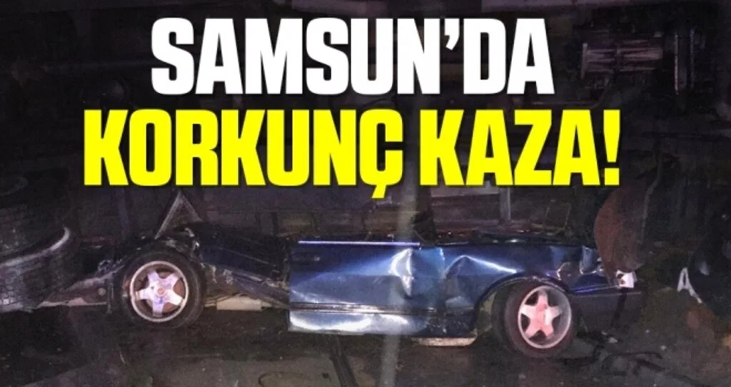 Samsun'da Korkunç Kaza! kamyon otomobilin üzerine devrildi